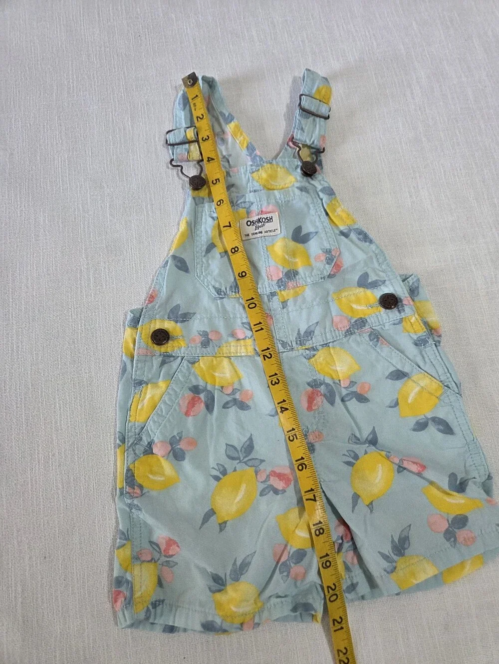 OshKosh B'gosh Light Blue Lemon Print Short Overalls 3t Girls Toddler